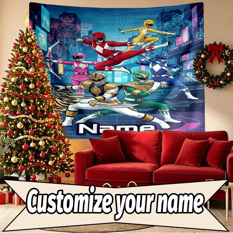 Custom Name Personalized Power Rangers Print Tapestry, Wall Art Decor, Bedroom, Dorm, Apartment, LivingRoom, Party Backdrop, Gift for Birthday