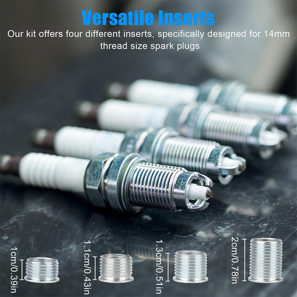 Набор для ремонта резьбы свечей зажигания, метчик-развертка M14 x 1,25 с 4 вставками, инструмент для ремонта резьбы цилиндра на 14 мм