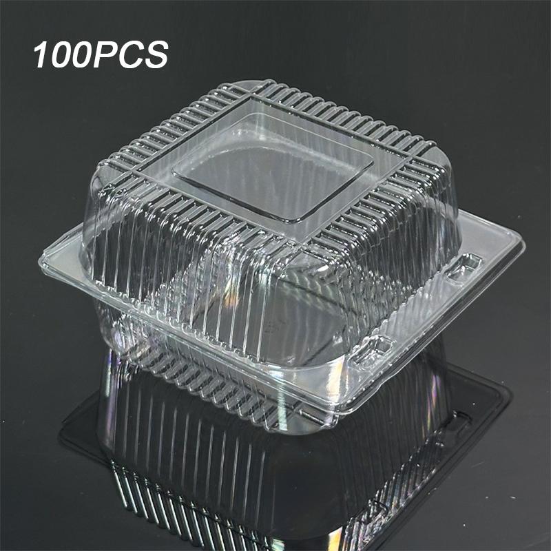 100 шт. коробки для выпечки, тортов, пищевой пластик, экологически чистые одноразовые упаковочные коробки для еды на вынос, суши, прозрачные, 13,3x12,3 см