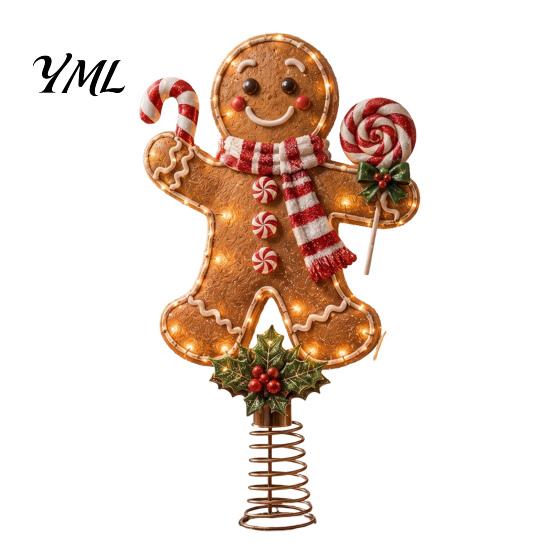 Christmas Tree Accent Piece Lighted Topper, Illuminated Santa Claus Gingerbread Nutcracker Treetop Indoor Festive Winter Decoration Ornament