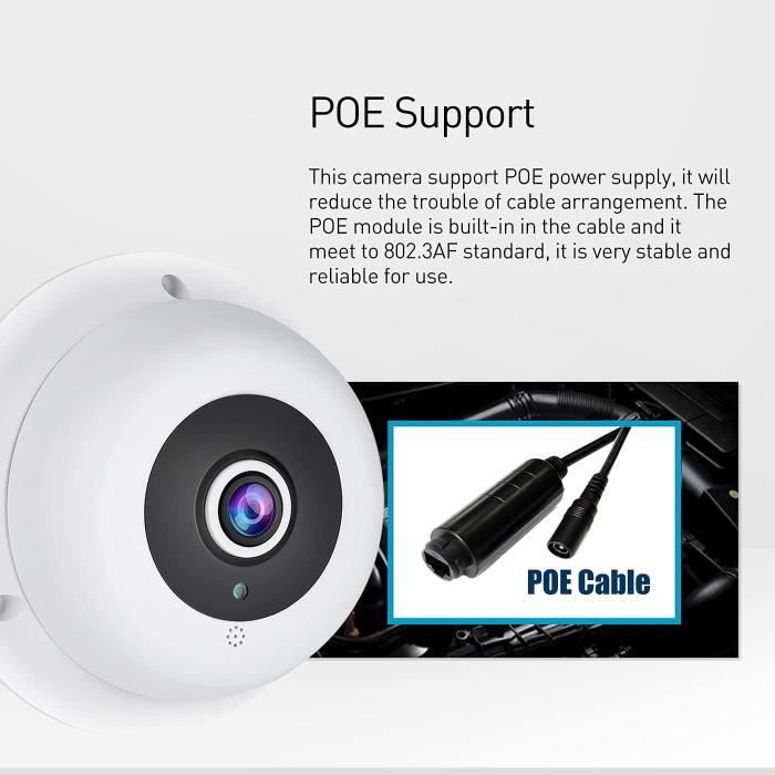 REVOTECH Fisheye Caméra IP POE avec Audio 3MP CCTV Cam H.265 IF04-Audio-P