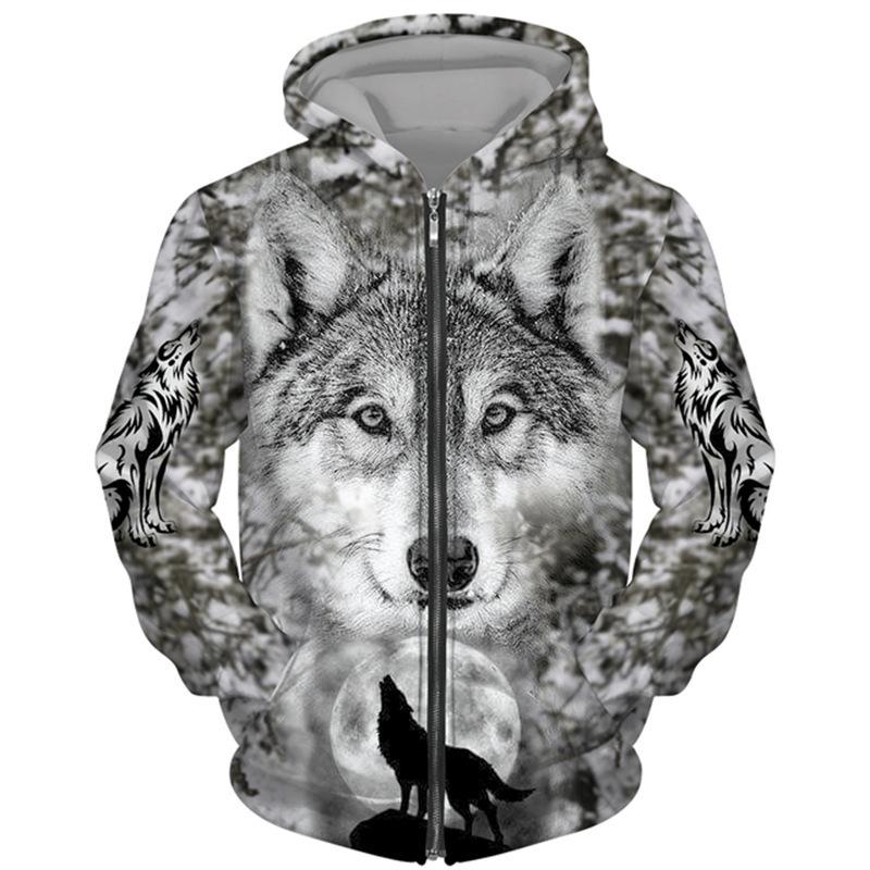 Весна Осень 3D Wolf Series Printed Zipper Hoodie Men Women Couples Hoodie Hoodie Jacket Casual Fashion Jacket