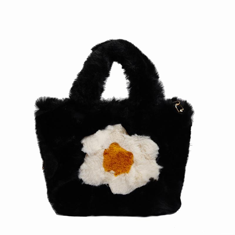 Solid Cotton Flower High Quality Crossbody Bag Zipper Chain Versatile Fashion Winter Soft Simple Fashionable Shoulder Bag