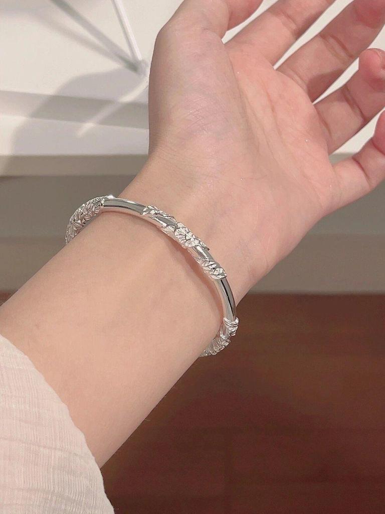 999.9 Pure Silver Bangle - Women's Sterling Silver Bracelet, Qixi Valentine's Day Gift for Wife or Girlfriend