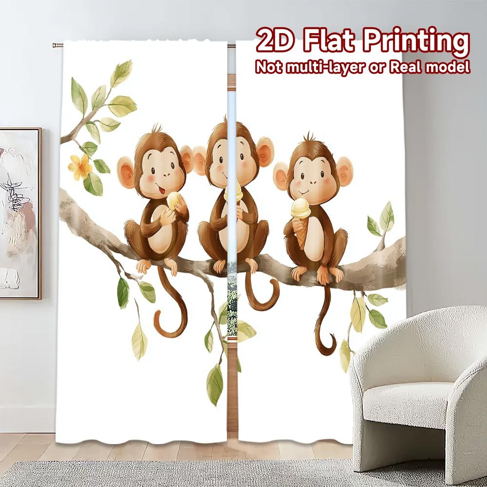 2 шт., Шторы с плоской 2D-печатью (Без Рода) MonkeyTrio(1) Популярные Современные Шторы 100% Полиэстер Шторы Подарки