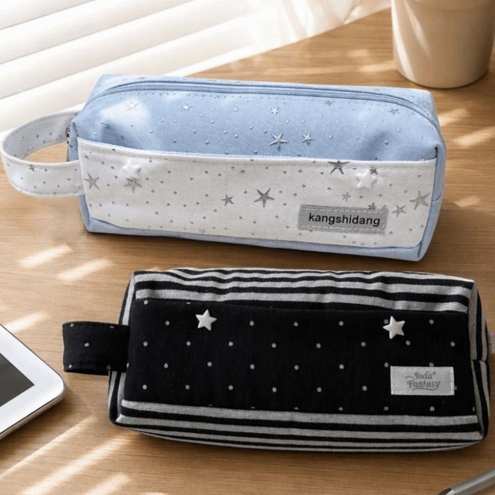 Large Capacity Stationery Storage Bag Canvas Pen Purse Cute Polka Dot Pencil Bag Daily Use