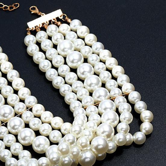 Свадебный комплект украшений с преувеличенным темпераментом, многослойный имитационный жемчуг, декоративный подарок из бисера, женское короткое ожерелье, серьги, комплект аксессуаров для платья