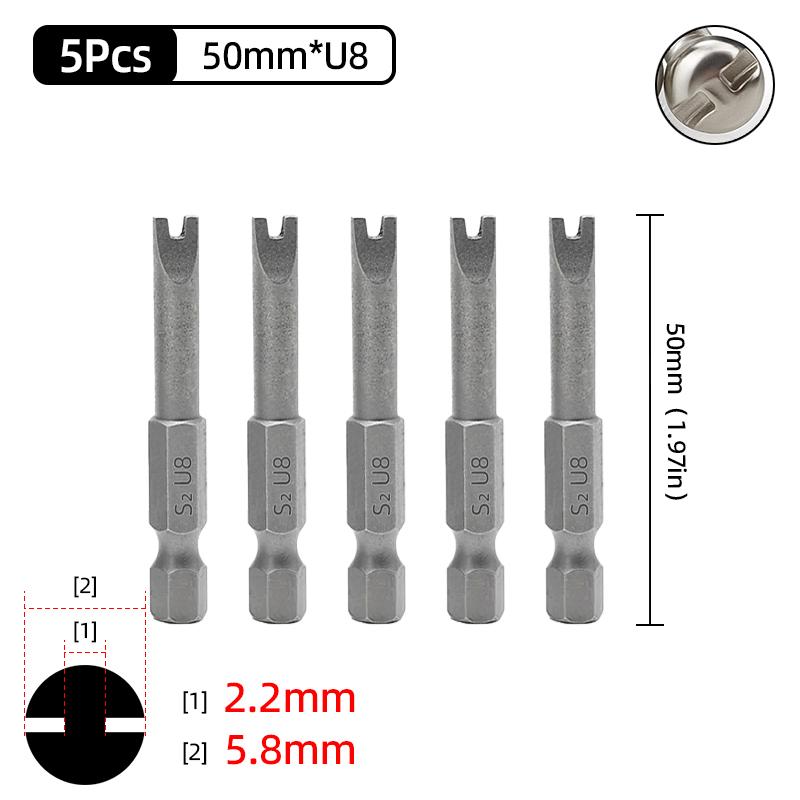 Набор бит для электрической отвертки с магнитным наконечником U-образной формы, шестигранник 1/4 дюйма, стальное сверло-наконечник U-образной формы S2, 50 мм U4 U5 U6 U7 U8