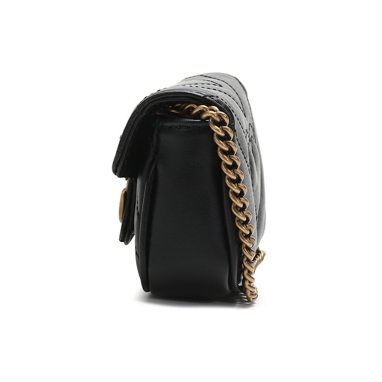 Gucci GG Marmont Потертый Золотой Логотип Цепочка Наплечная Сумка Стеганая Кожа Мини Кошелек Женские Сумки Черный 575161-DTDCT-1000