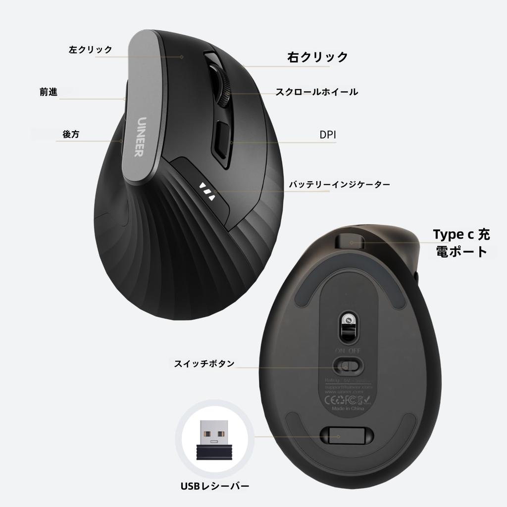Wireless Mouse Wireless Vertical Ergonomic DPI Adjustment Battery Level Ideal for Office or Home No Hand Fatigue - 2.4GHz Connection, Type,
