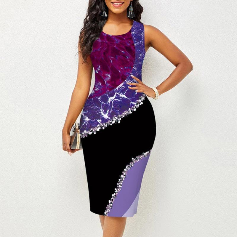 Весна-лето женские вечерние платья без рукавов с круглым вырезом, модные разноцветные платья с принтом