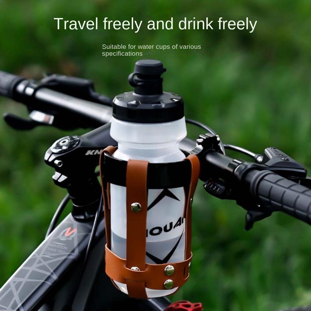 Bicycle Aluminum Alloy+PU Leather Kettle Holder Adjustable Handle Buckle Adjustable Cup Holder Retro Style Riding Bottle Bracket