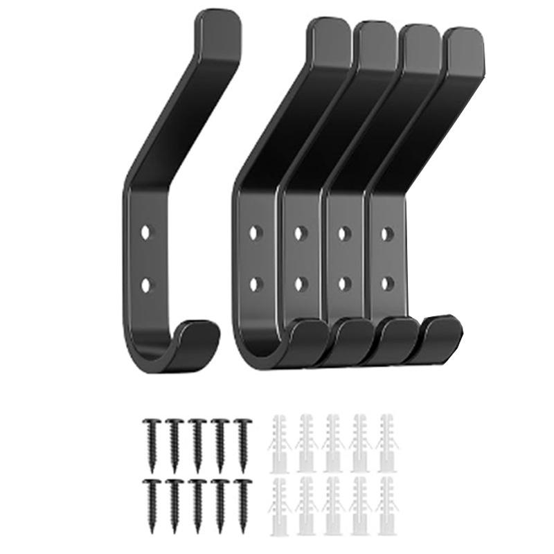 Decorative Coat Hooks For Wall Mount Set of 5 - Stylish and Sturdy Black Metal Double Hooks Are Perfect To Hang Your Jackets, Towels Or Hats