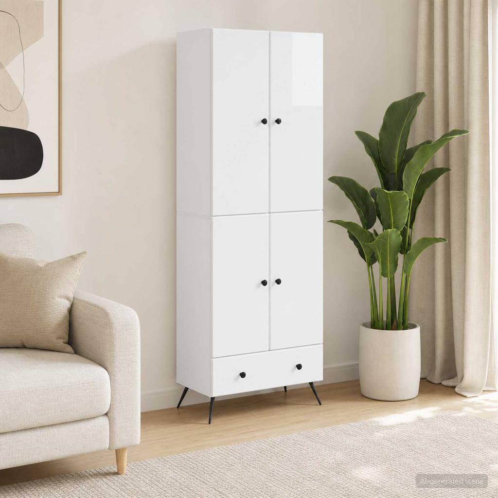 Cabinet Set 2 pcs High Gloss White Particleboard