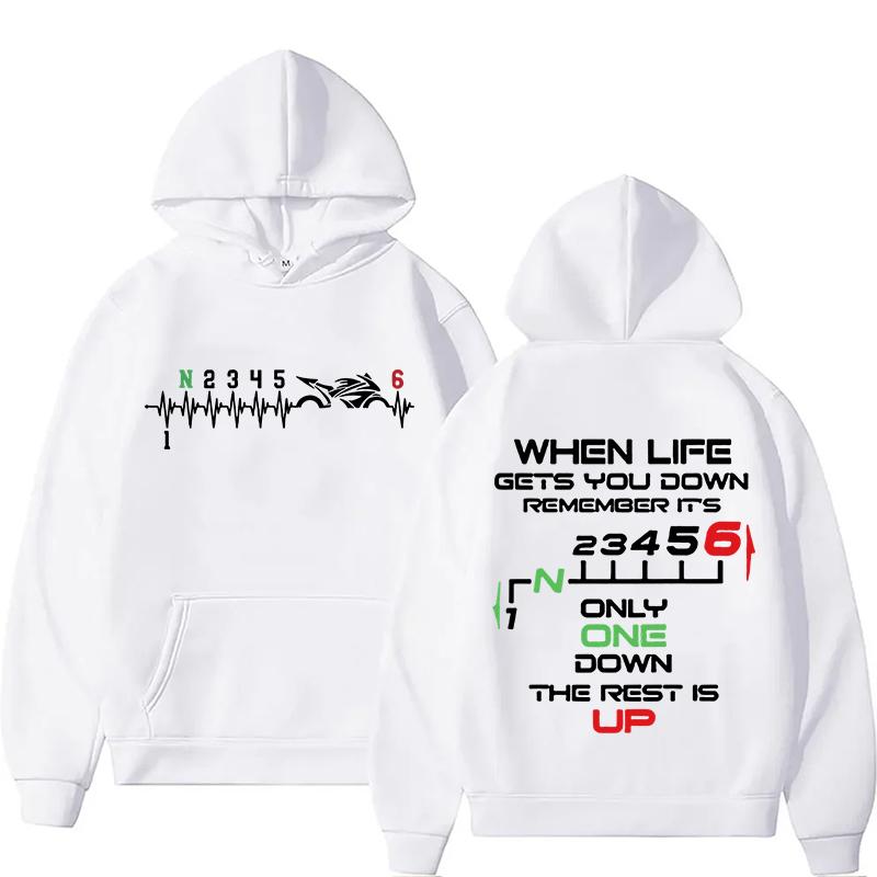 New 1N23456 Motorcycle Gear Biker Heartbeat Print Hooded Fashion Women Men Sweatshirt Long Sleeve Harajuku Casual Tops