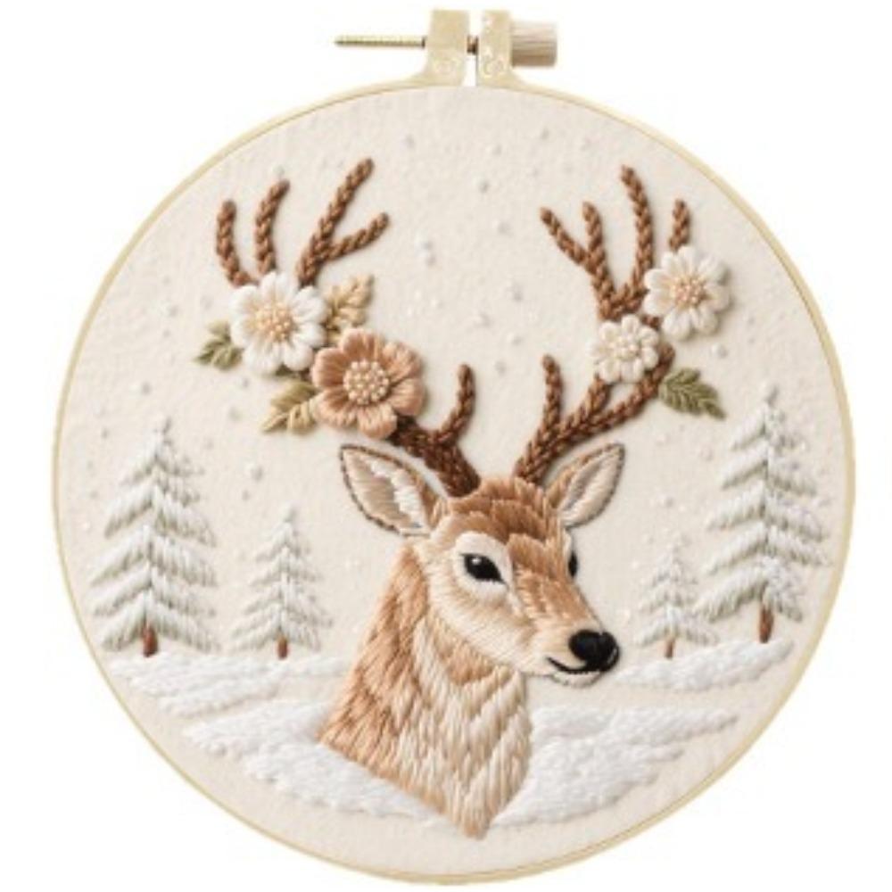 1 набор Набор для вышивания «Снежный лес и олень» DIY включает инструменты и учебники по стежкам, подходит для начинающих, и представляет собой набор материалов для вышивания по ткани.