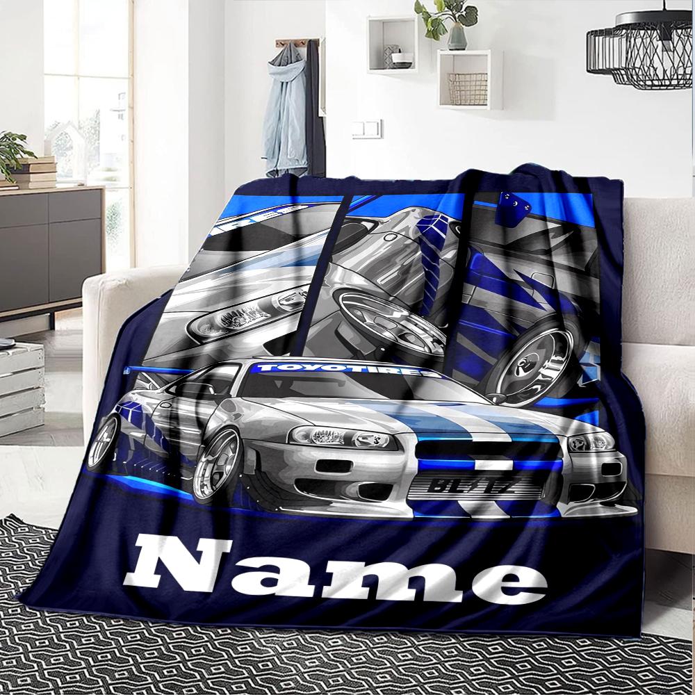 Custom Name Racing Theme Printed Blanket - Perfect for Couch, Bed, Travel & Outdoor Use | Machine Washable, Cozy & Durable.