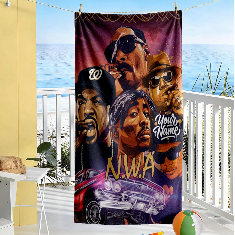 2pac Customizable Name Beach Towel Super Soft & Absorbent For Beach Bathroom Outdoor Swimming Pool Camping Picnic Yoga Diving Vacation Accessories