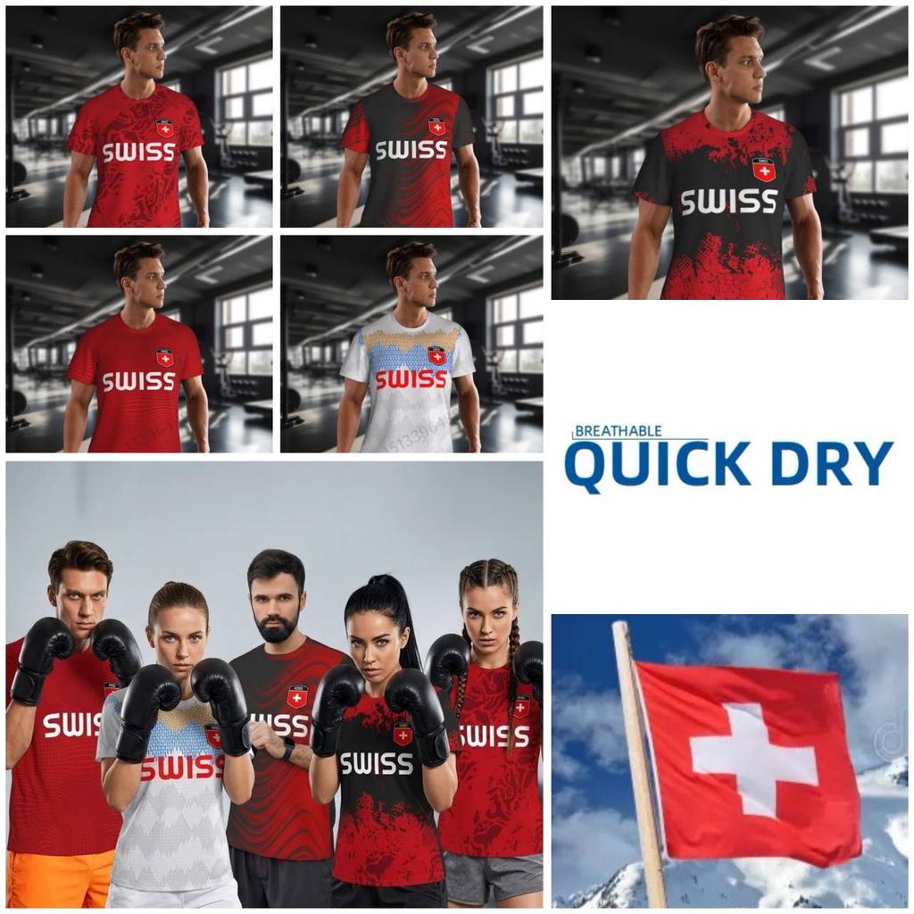 Switzerland Swiss Tshirt MMA Boxing Muay Thai National Flag Print 3D Training Unisex Women Men Quick Dry Fitness Workout Gym Sport Casual Streetwear