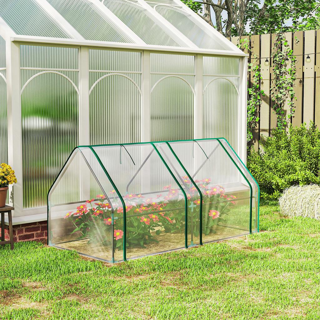 Greenhouse with Zippered Window, Winter-Proof Foil Greenhouse Made of Steel, 180 x 90 x 90 cm, Transparent