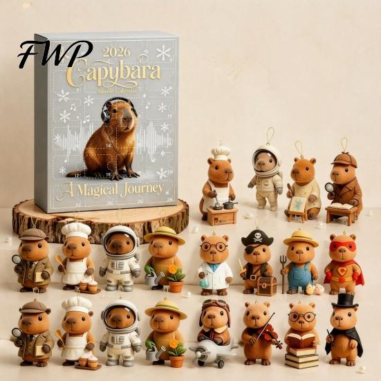 Themed Blind Box Set 2026 Christmas Capybara Advent Calendars, 24 Days Countdown with Decorative Backpack Charms Cute 2D Hanging Ornaments,