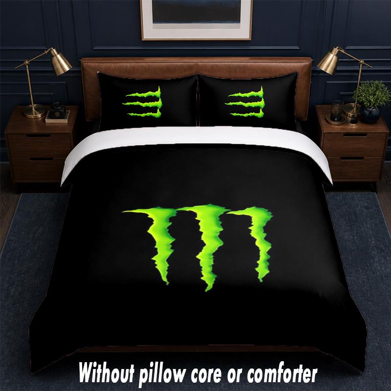 Monster Energy Design Bed Bedding Set 1 Duvet Cover + 2 Pillowcases Soft Breathable Household Bed Linens