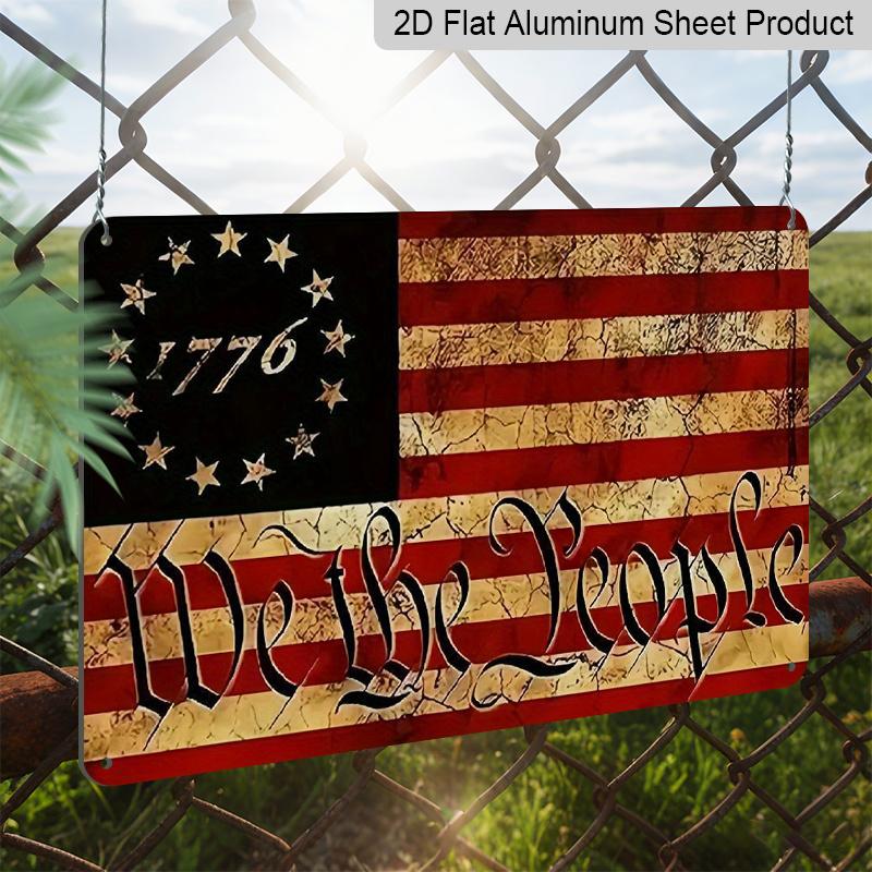 2D плоский 1 шт. Металлическая табличка с флагом США, «Мы, народ» 1776, винтажный стиль, готовая к подвешиванию настенная живопись для дома, офиса и патриотического декора, алюминий