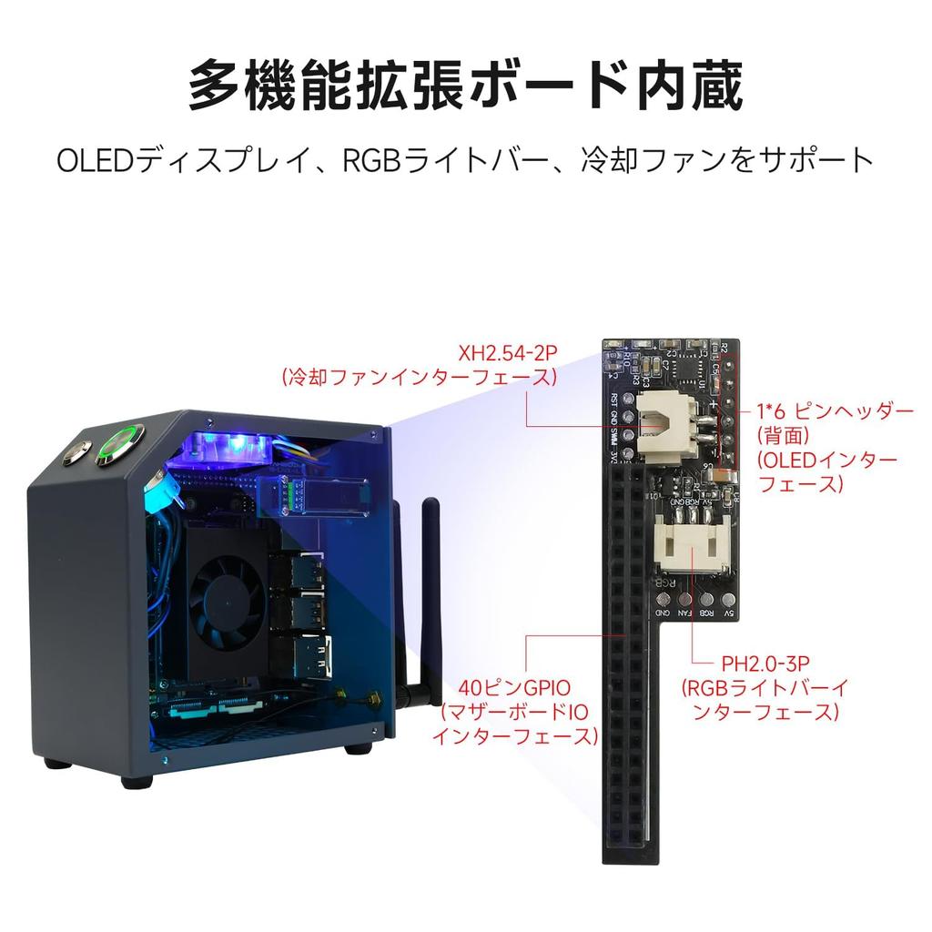 Yahboom Case Jetson Nano Orin NX Xavier NX Heat Dissipation Metal Mini PC Case with Cooling Fan Antenna RGB Light OLED Screen OLED Screen display data