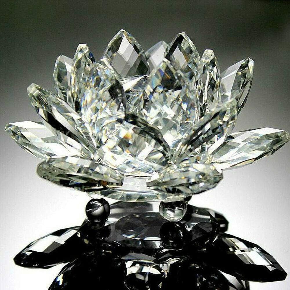 3 Foots Crystal Lotus Flower Hue Reflection Glass Lotus Feng Shui Decor Office