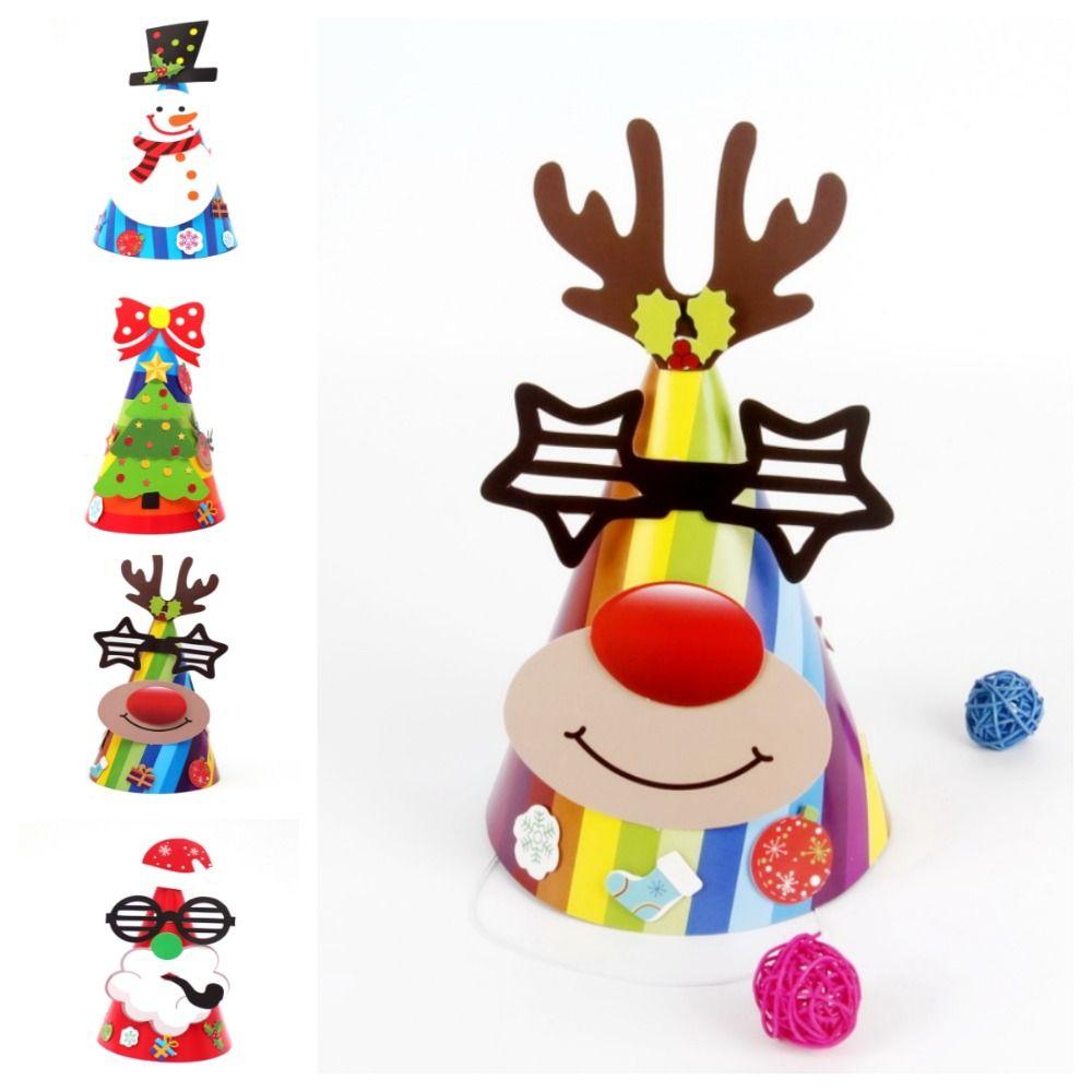 Paper DIY Christmas Hat Toy Santa Claus Kids Xmas Arts Hats Handmade Santa Hat Kindergarten
