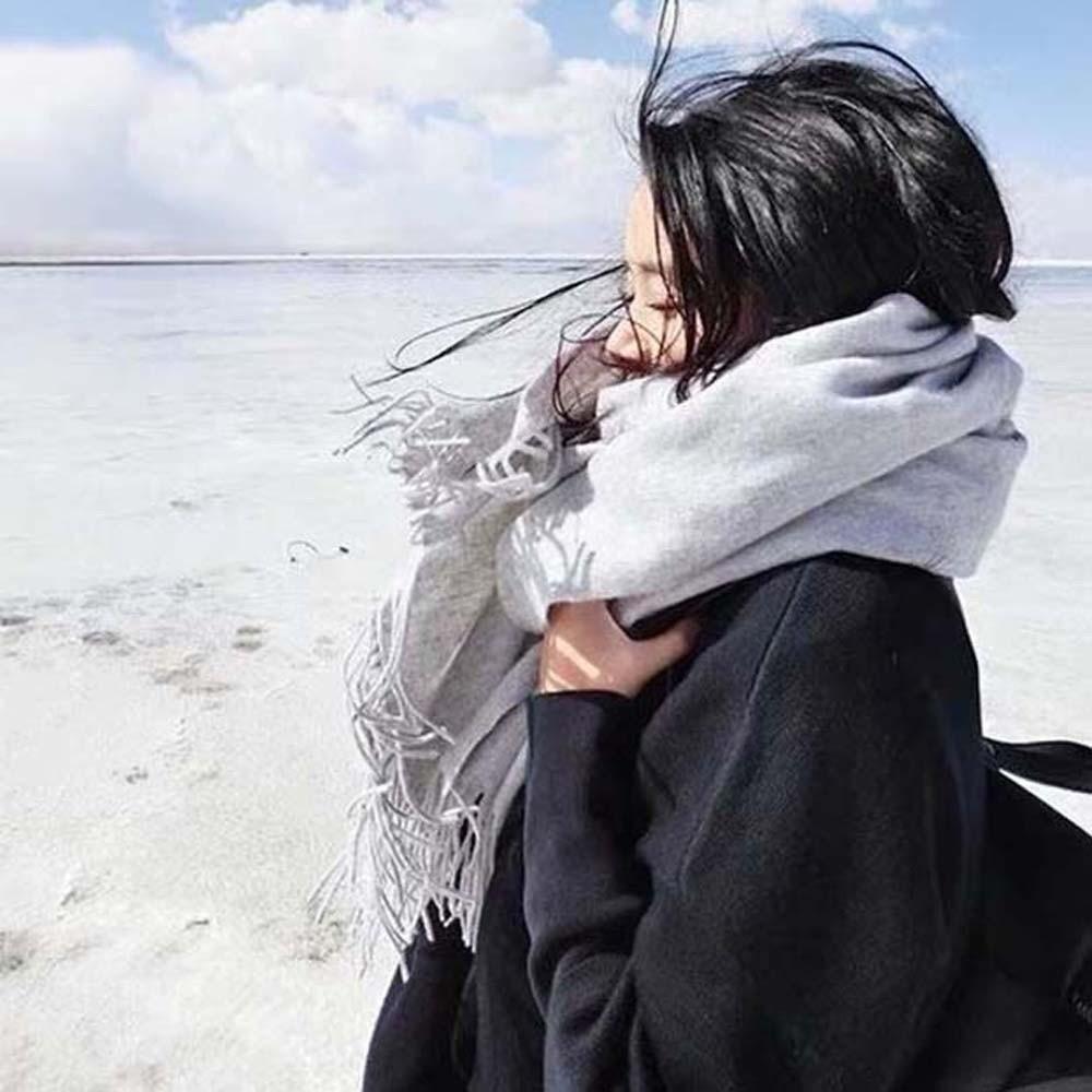 Soft Solid Color Shawl Windproof Long Neckscarf with Tassel Gifts Classic Wool Scarf Men