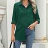 New Plaid Print Women's Shirt, Lapel Collar Loose Long Sleeve Blouse Top for Women, European & American Style