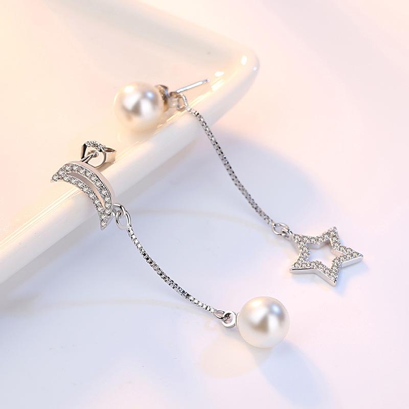Серьги Star Bright, модные корейские ювелирные изделия, серьги Pearl Star Moon, слегка инкрустированные цирконием, милые женские серьги
