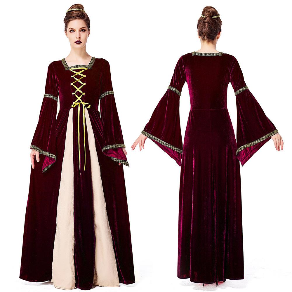 Cosplay retro European medieval suit dark green aristocratic court dress halloween suit adult stage performance costume