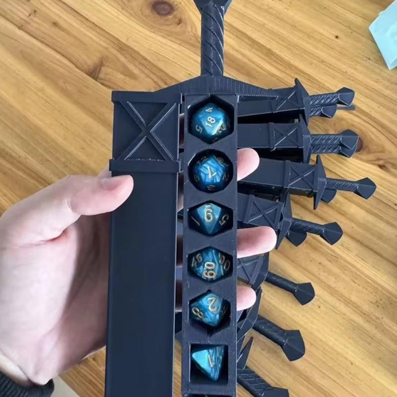 Коробка для хранения в форме меча, напечатанная на 3D-принтере, с кубиками для игр Dnd Rpg Trpg, кубики для игры Dnd, держатель для ролевых кубиков, настольное украшение, хранилище Бо
