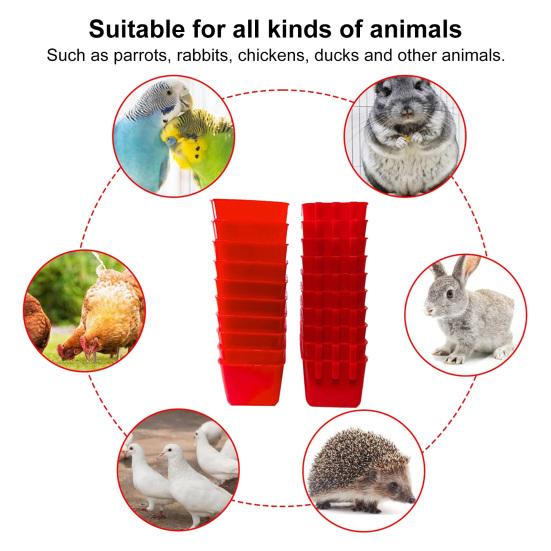 5 шт., чашки для клеток для кур, подвесные кормушки для птиц, миски для воды с крючками, миски для корма для кроликов, голубей, мелких животных