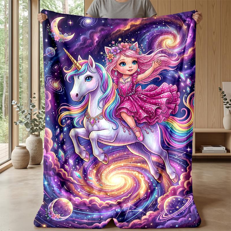 Rainbow Unicorn and Flowers Theme blanket Lightweight Warm Flannel Blanket Decorative Throw Blanket for Home Decoration
