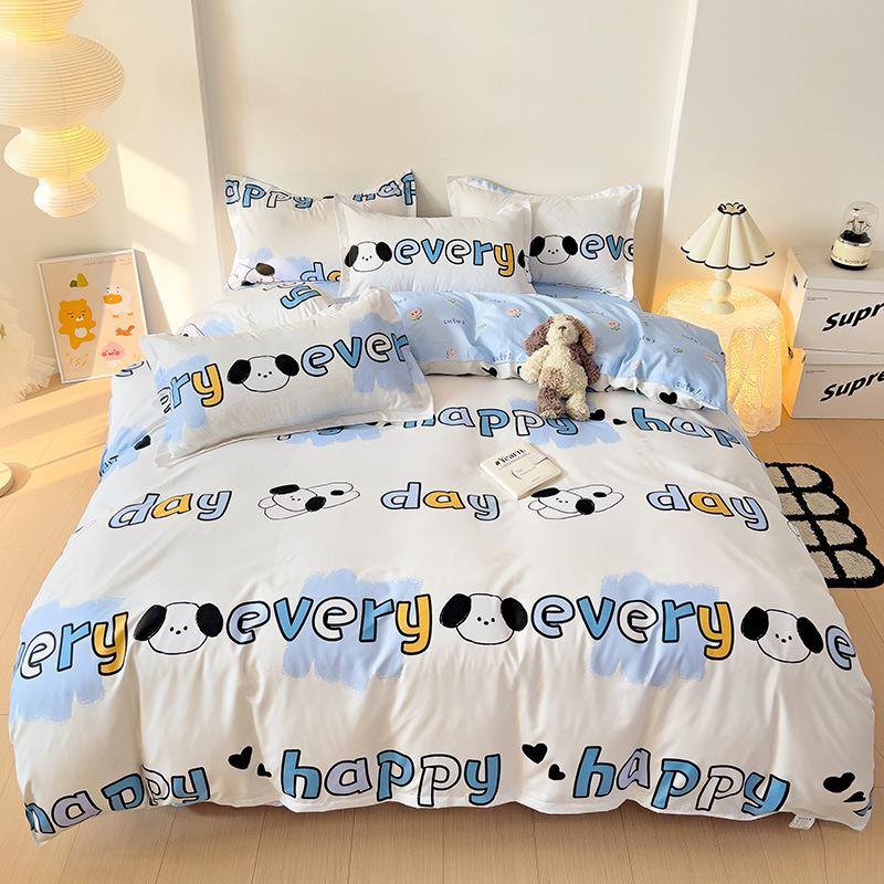Simple Bedding Washed Cotton Four-piece Set Pastoral Bed Sheet Quilt Cover Bedding Three-piece Set