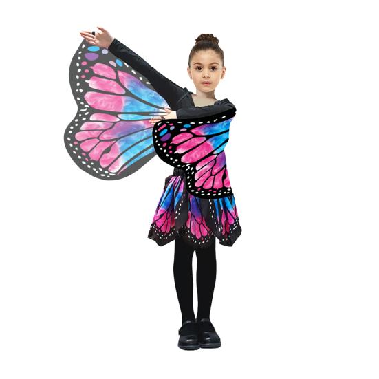 Yousheng 2Pcs/Set Girl Butterfly Wings Costume with Tutu Skirt Vibrant Color Versatile Seasonal Wear Carnival Cosplay Fairy Dress-Up Set