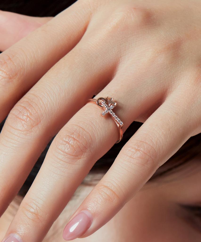 Helene Jewelry 14K 18K Tiamo Cross Cubic Miss Ring Gold Ring