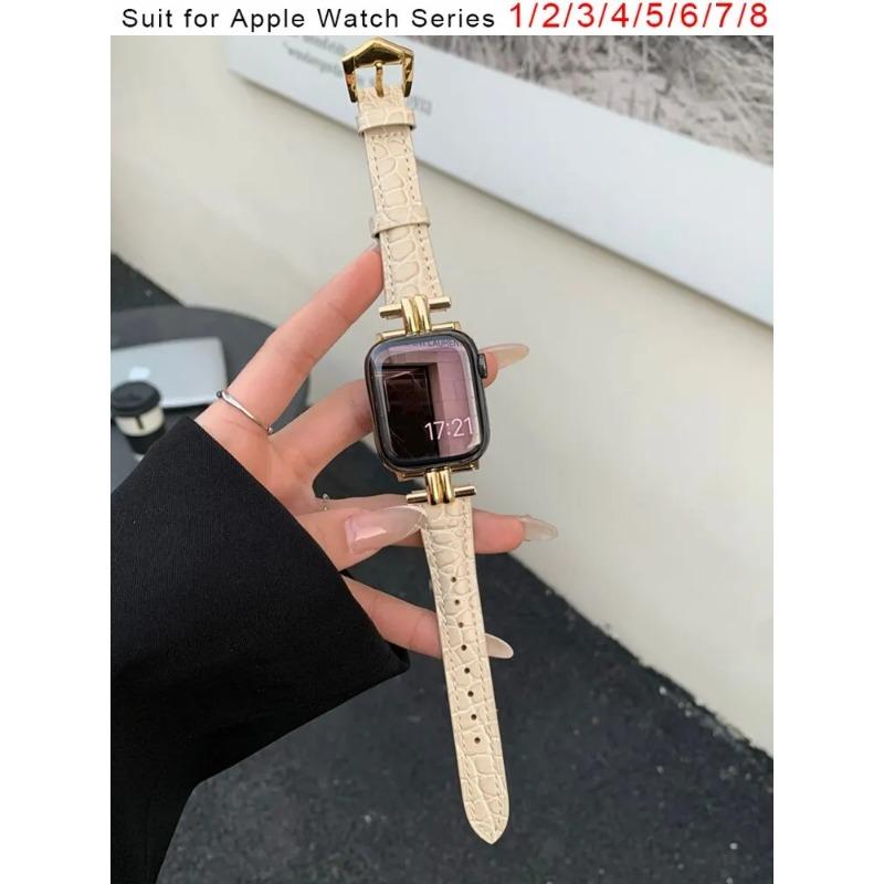 Роскошный золотой металлический ремешок из натуральной кожи для IWatch Series 8 7 6 5 4 3 SE женский тонкий ремешок для Apple Watch 41 мм 40 мм 38 мм 45 42 44 49