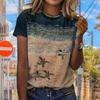 Turtle Print Crew Neck T-Shirt Casual Short Sleeve T-Shirt For Spring & Summer Women's Clothing