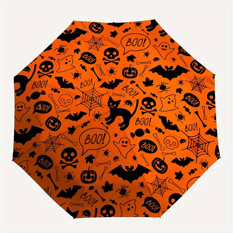 Halloween, Boo! Theme Automatic Open/Close Umbrella Creative design umbrella, Portable 3 Fold Compact Umbrella for Men & Women, Valentine'