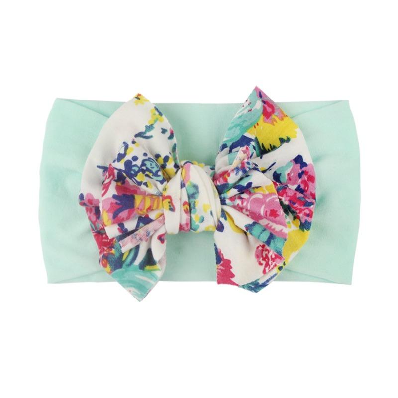 New Infant Hair Accessories, Children's Nylon Printed Bow Wide-brimmed Headscarf, Baby Knotted Headband