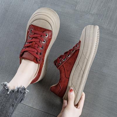 Первый слой коровьей кожи ретро женская обувь осень новая круглая голова толстая подошва ремешок четыре сезона одинарная обувь уродливая милая удобная и легкая