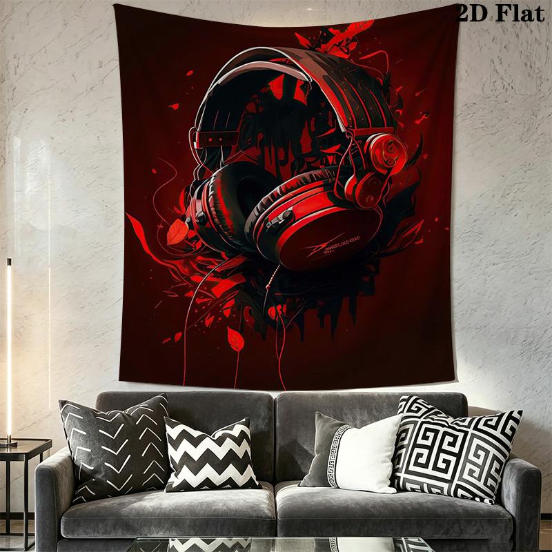 Black and Red Headphones Pattern Home Decor Tapestry, Wall Hanging, Decorative RV Wall Cloth.MGT0918278