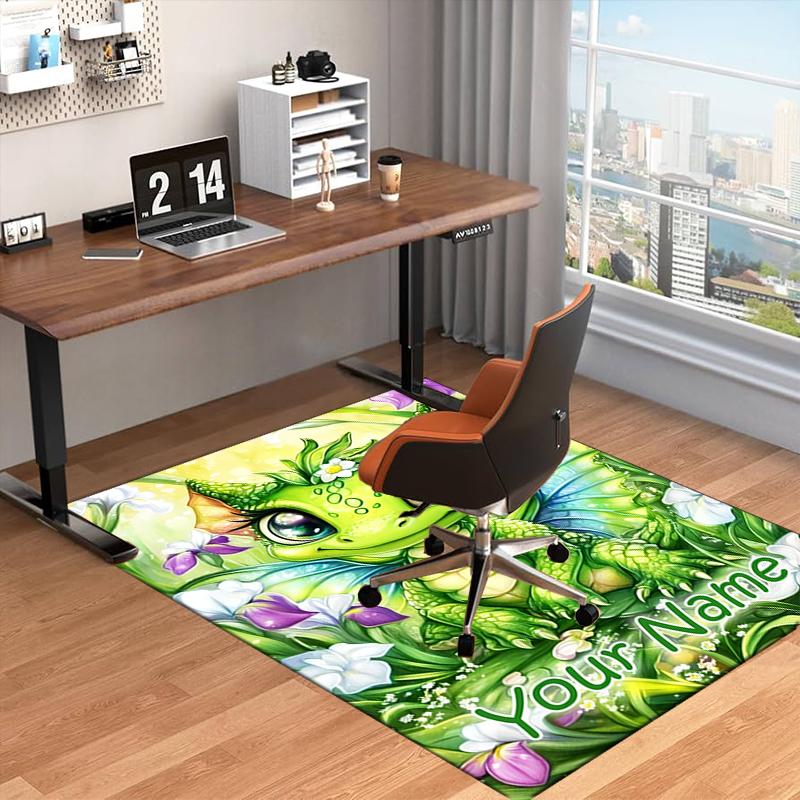 1PC Custom Name Fantasy Dragon Garden Theme Floor Mat Ideal for Living Room, Game Rooms, Office, Bedroom Floor Mat Design