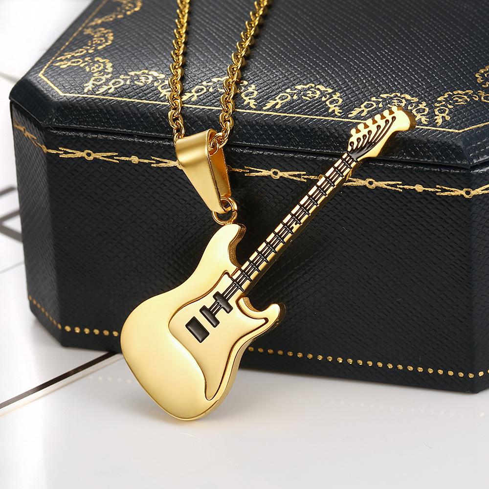 Men Rock Music Chain Necklace Guitar Pendant
