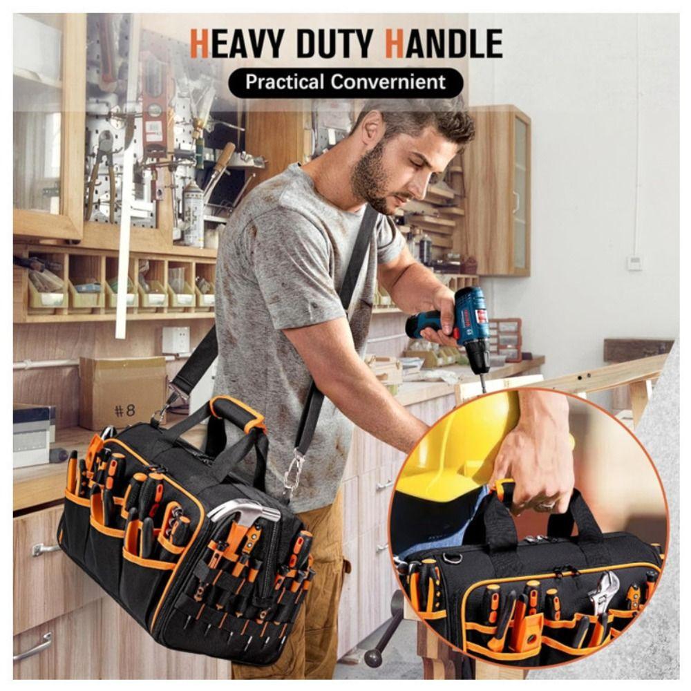 17'' Large Capacity Portable Tool Kit 46 Pockets with Shoulder Strap Heavy Duty Tool Organizer Wear-resistant Waterproof Toolkit