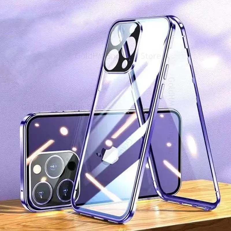 Чехлы для iPhone 16E 16 E Магнитный адсорбционный противоударный чехол для iPhone SE 4 13 SE4 15 16 Pro Max Полностью металлический бампер Двусторонняя крышка из закаленного стекла